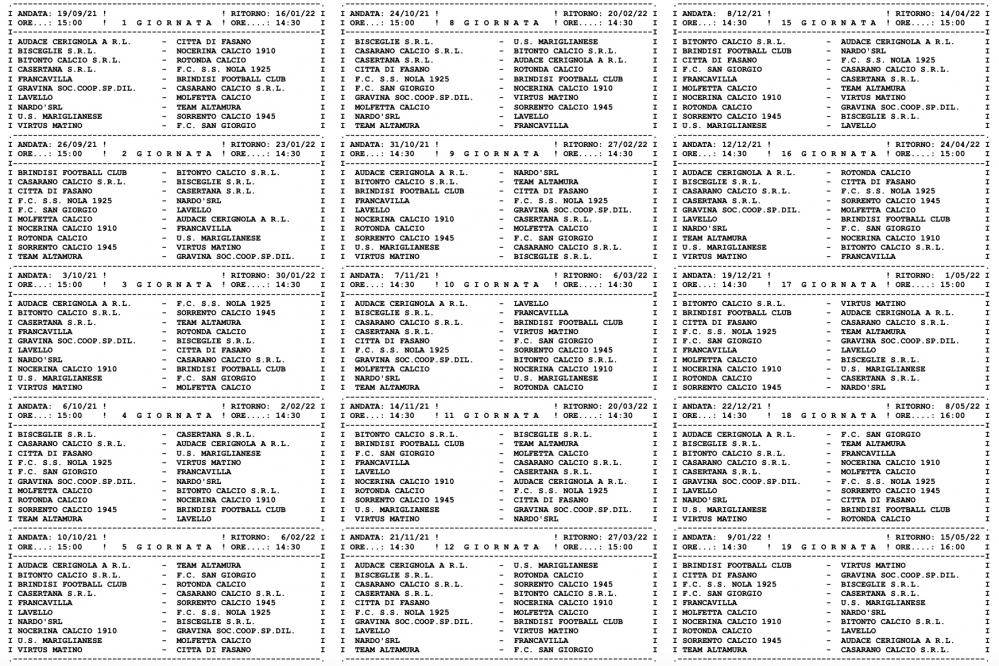 ECCO IL CALENDARIO DI SERIE D: E’ SUBITO CERIGNOLA-FASANO IL 19