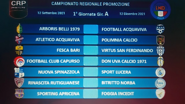 PROMOZIONE PUGLIESE 21/22: ECCO IL CALENDARIO