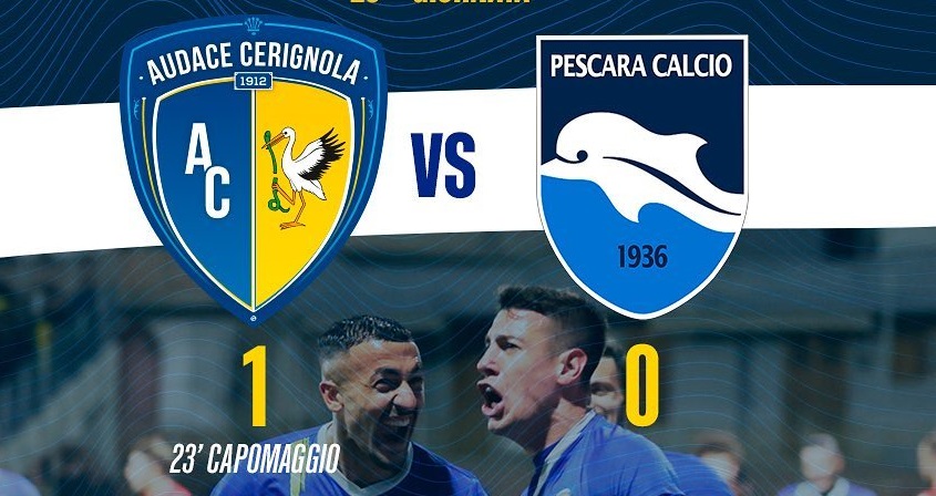 AUDACE CERIGNOLA-PESCARA 1-0. I NOSTRI VOTI: GIALLOBLU DA SBALLO